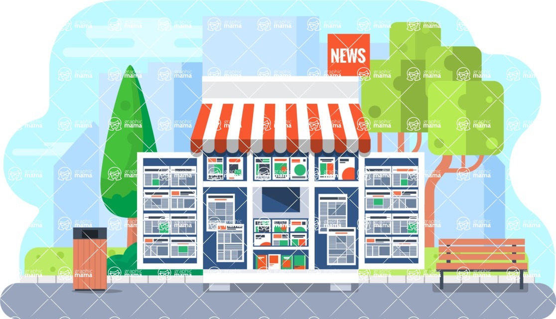 Vector Landscape Mega Bundle - News Stand Vector Background Illustration